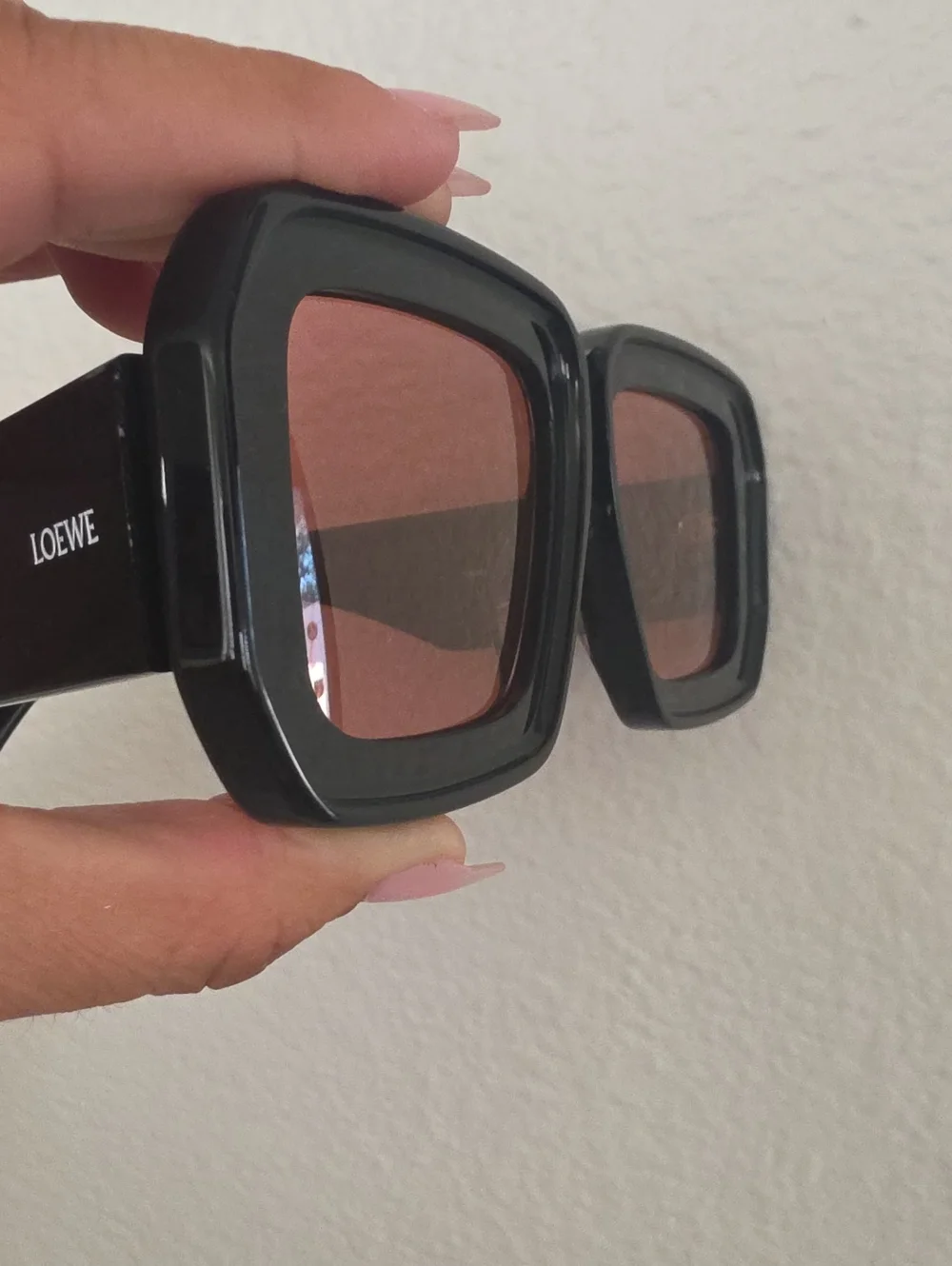 Loewe Glossy Black Oversized Square Sunglasses with Rose Lenses